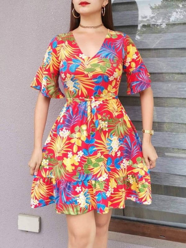 Llia Fashion Floral Mini Belted Square Neck Summer Dresses Collection