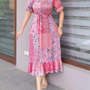 Llia Fashion Square Neck Puff Sleeve Belted Summer Dresses Collection