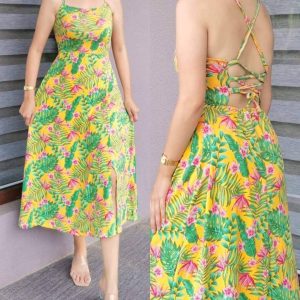 Llia Fashion Floral Maxi Dress Strappy Back Lace-up Summer Collection
