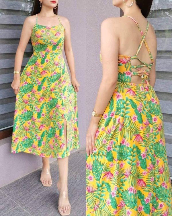 Llia Fashion Floral Maxi Dress Strappy Back Lace-up Summer Collection