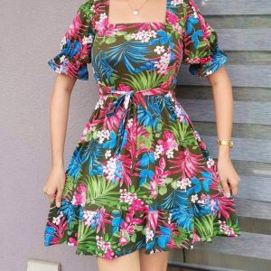 Llia Fashion Floral Mini Belted Square Neck Summer Dresses Collection