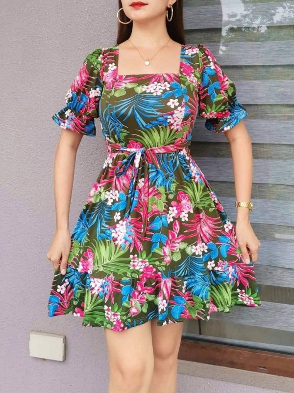 Llia Fashion Floral Mini Belted Square Neck Summer Dresses Collection